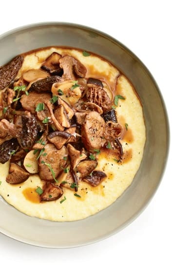Soft polenta topped with sautéed porcini mushrooms